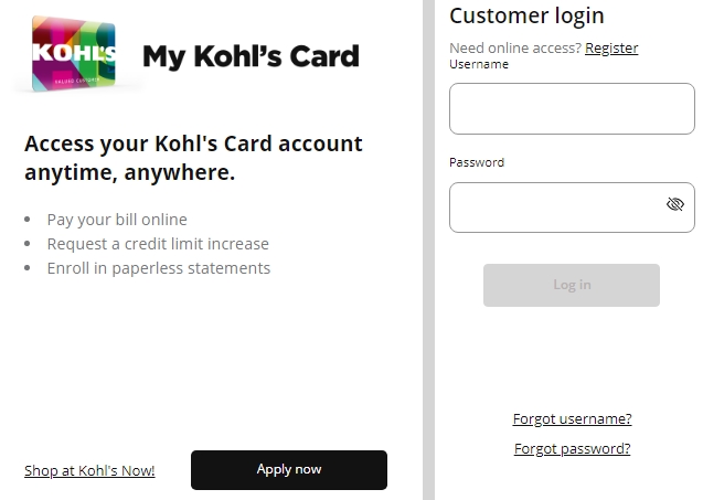 Kohl's Credit Card Login Homepage