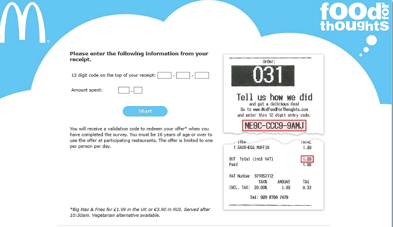 McDonald's Survey Page