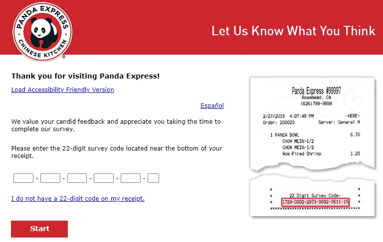 PandaExpress Survey Homepage
